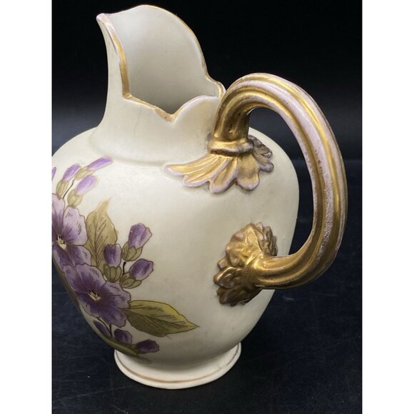 Royal Worcester 5 1/2" Flat Back Pitcher Purple Violet Flowers #1094 Antique - Picture 12 of 13
